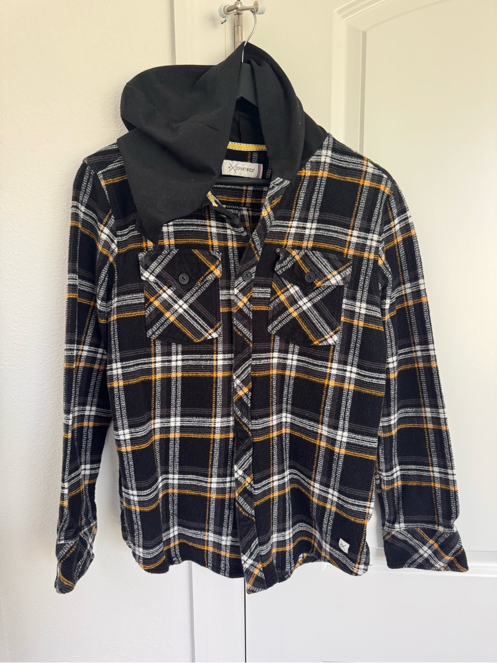 Xtreme Co. Men's Black & Gold Plaid Lightweight Shirt Jacket with Hood